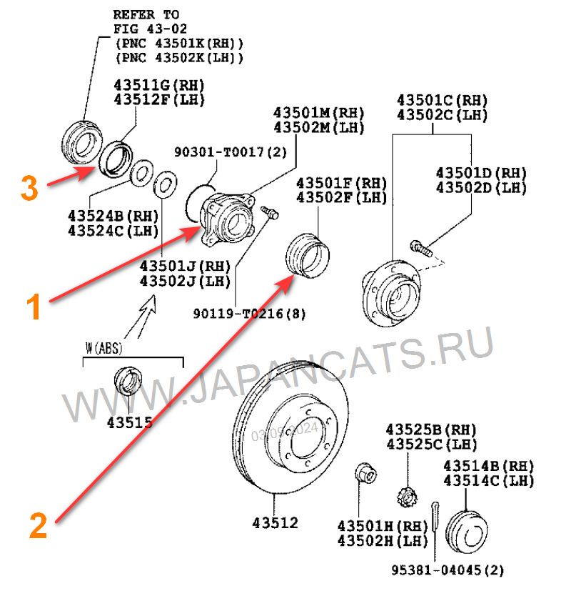 Схема переднего ступичного подшипнмка Toyota Hilux